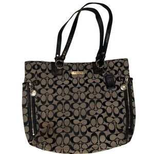 Beautiful Vintage Coach Black and Tan Shoulder Bag with Signature Logo Design